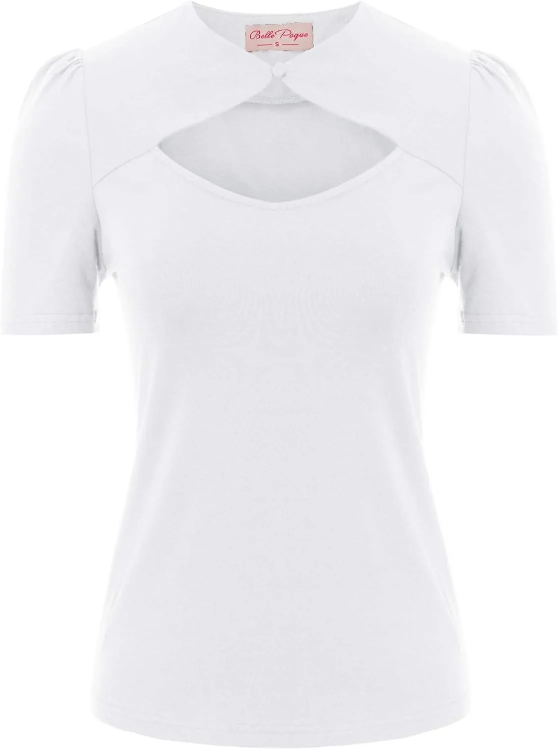 Belle Poque Women’s Hollowed-Out Tops 1950s Retro Vintage Short Sleeve Cotton Blouse