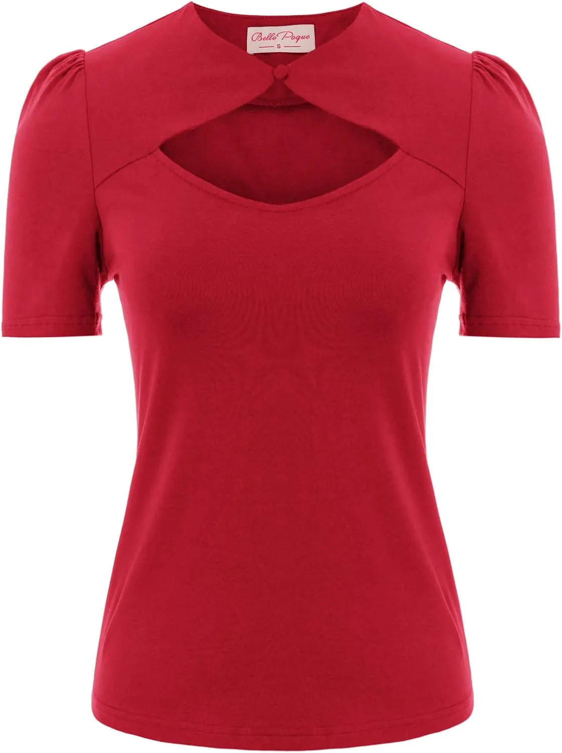 Belle Poque Women’s Hollowed-Out Tops 1950s Retro Vintage Short Sleeve Cotton Blouse