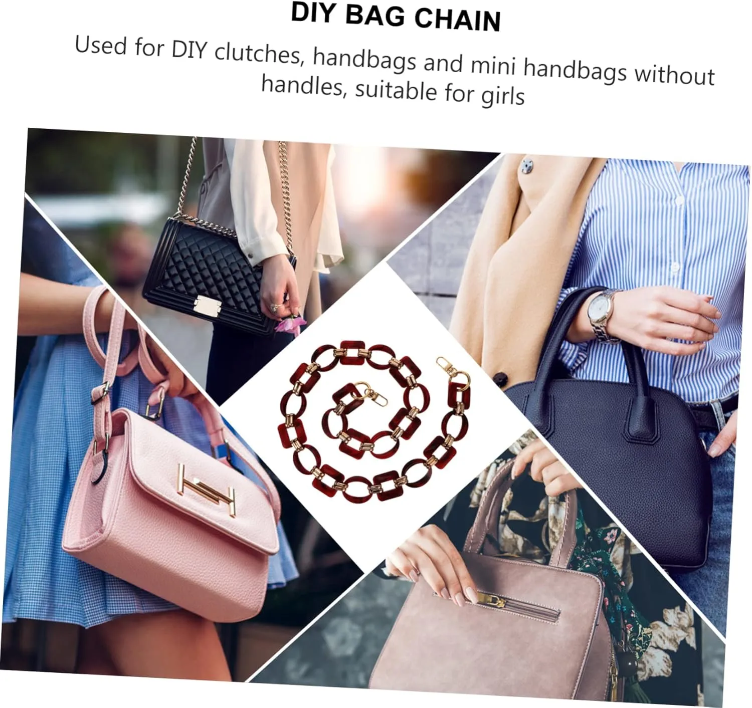 BELLIFFY DIY Bag Chain Resin Handbag Chain Retro Style Thick Contrast Chain for Fashionable Purse Decorati
