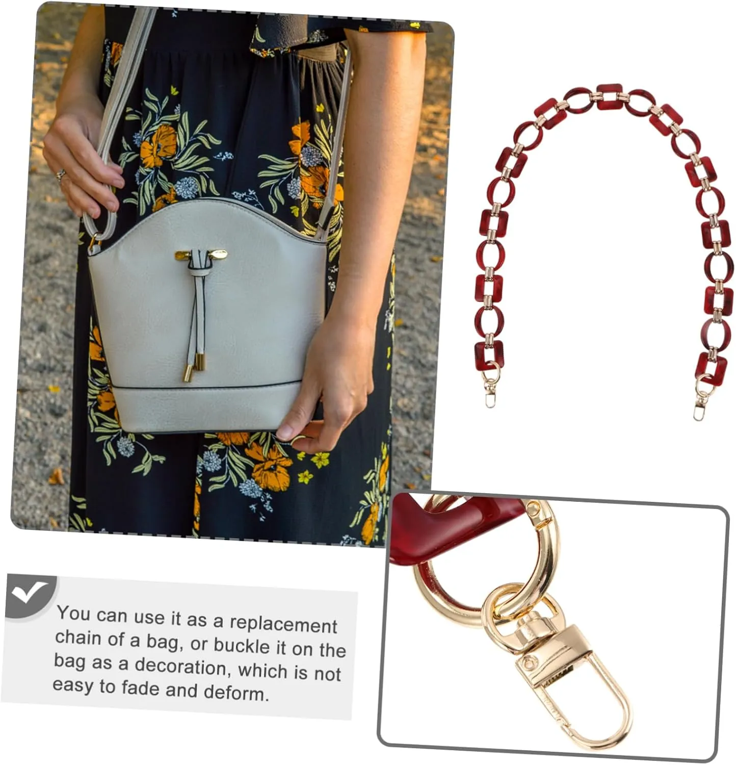BELLIFFY DIY Bag Chain Resin Handbag Chain Retro Style Thick Contrast Chain for Fashionable Purse Decorati