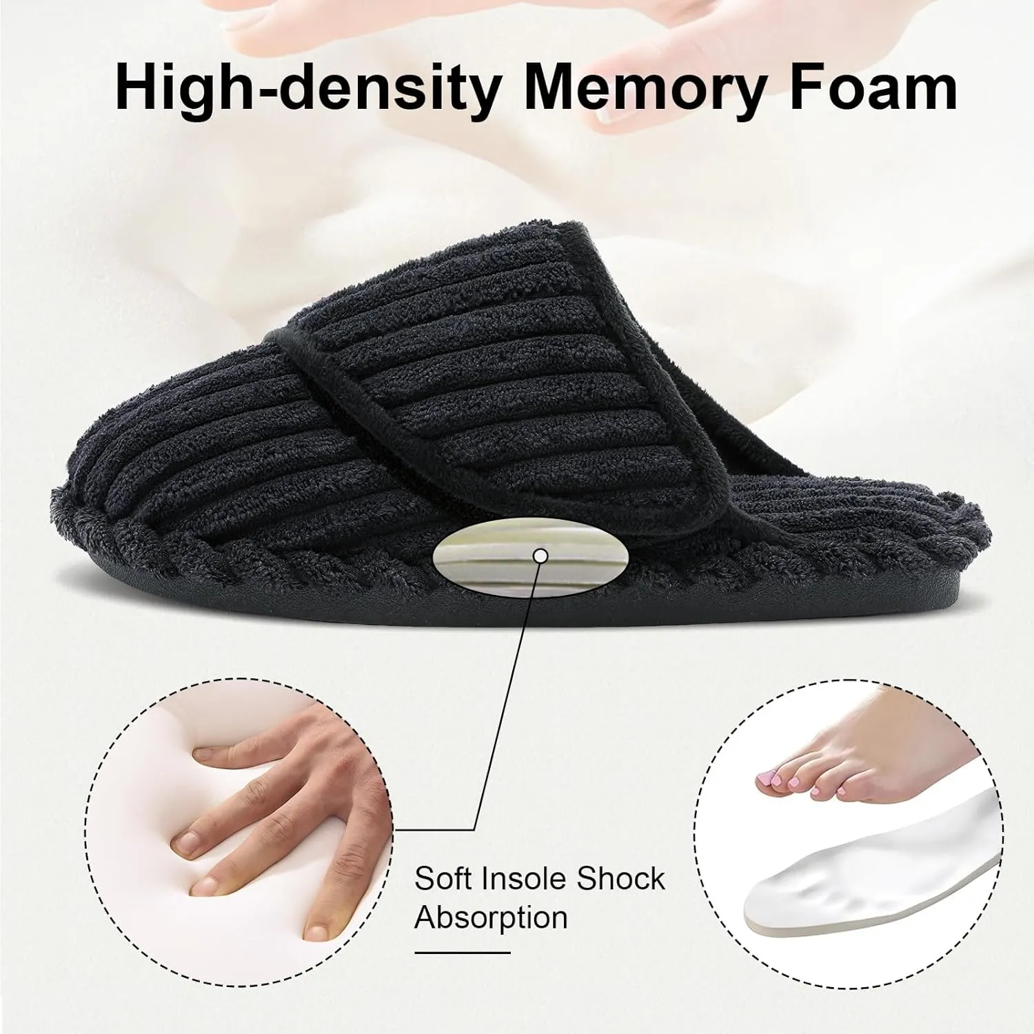 Besroad Womens Slippers Wide Diabetic Shoes Adjustable House Slippers Memory Foam Bedroom Shoes Arthritis Edema Indoor Outdoor