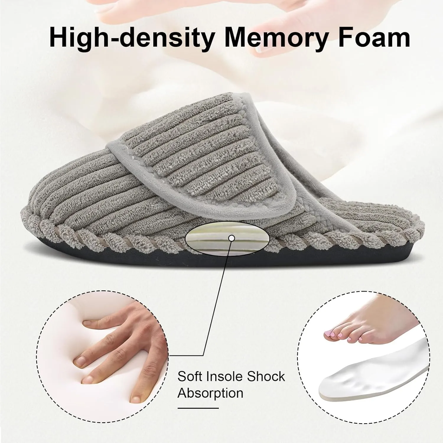 Besroad Womens Slippers Wide Diabetic Shoes Adjustable House Slippers Memory Foam Bedroom Shoes Arthritis Edema Indoor Outdoor