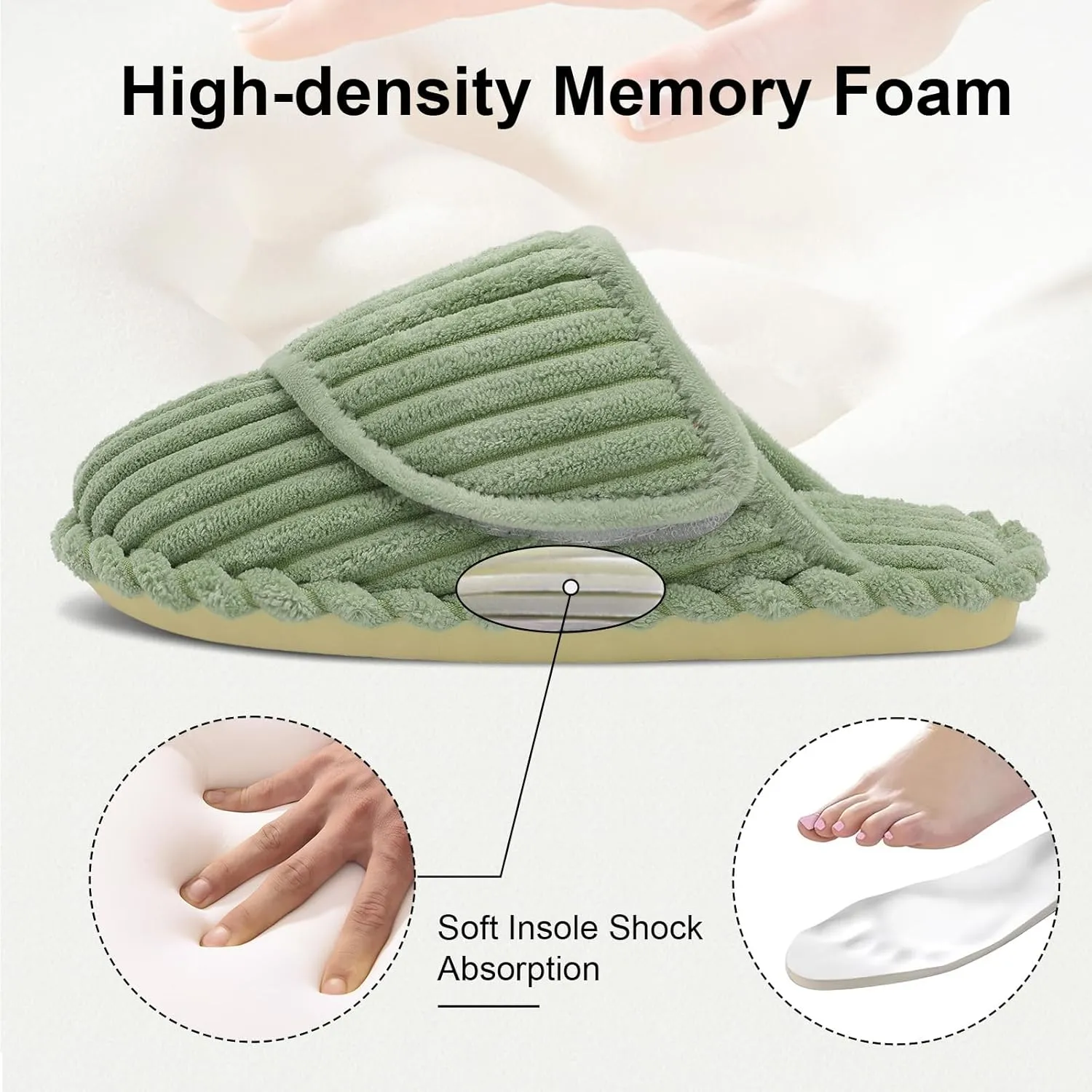 Besroad Womens Slippers Wide Diabetic Shoes Adjustable House Slippers Memory Foam Bedroom Shoes Arthritis Edema Indoor Outdoor