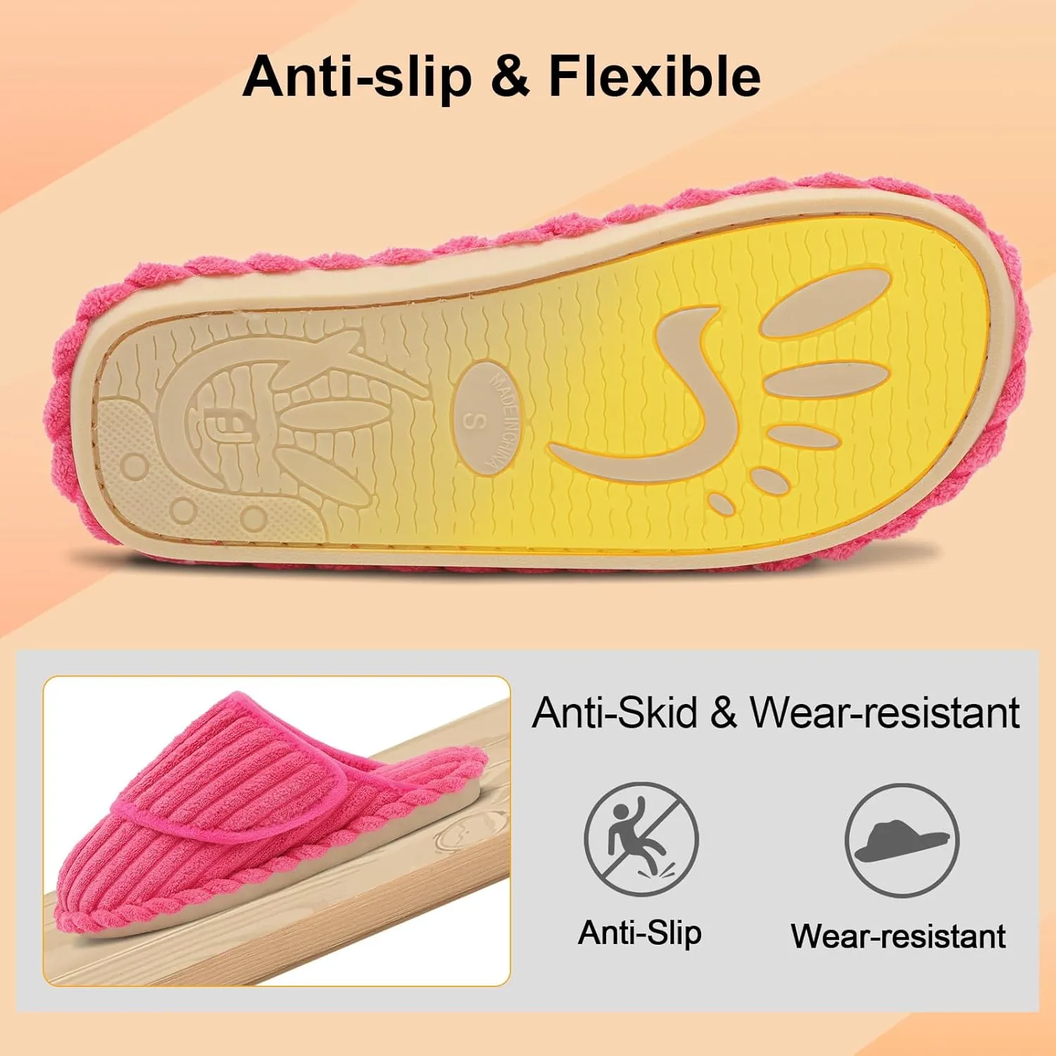 Besroad Womens Slippers Wide Diabetic Shoes Adjustable House Slippers Memory Foam Bedroom Shoes Arthritis Edema Indoor Outdoor