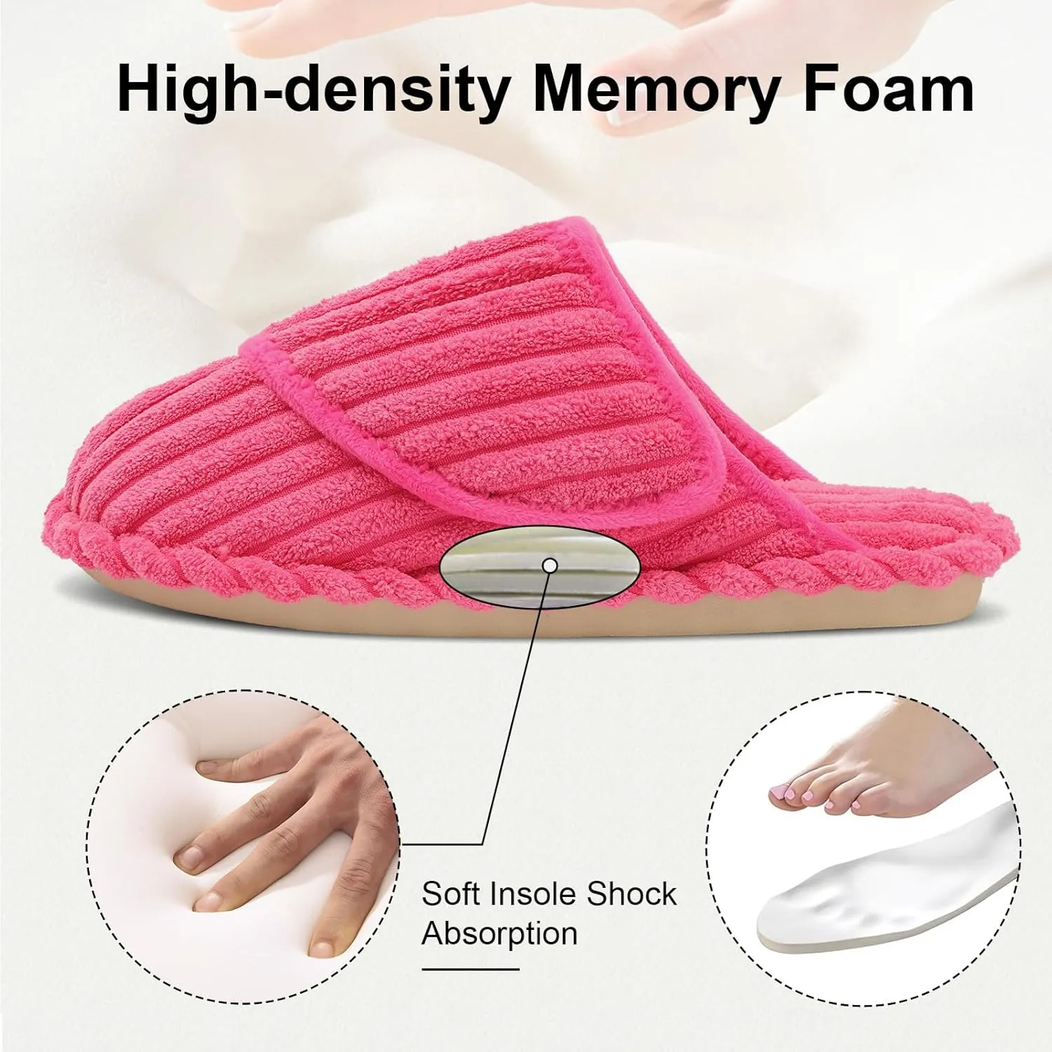 Besroad Womens Slippers Wide Diabetic Shoes Adjustable House Slippers Memory Foam Bedroom Shoes Arthritis Edema Indoor Outdoor