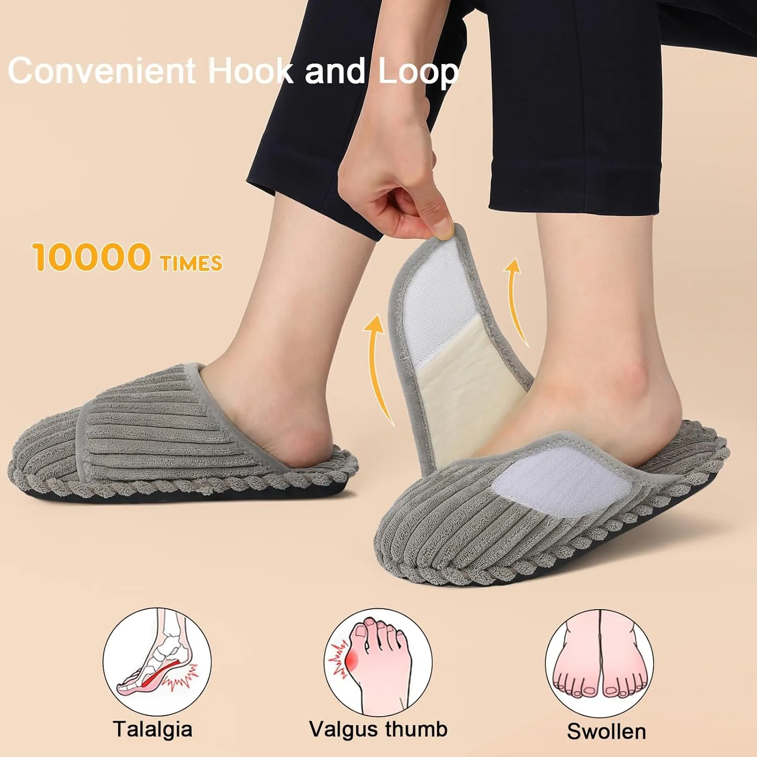 Besroad Womens Slippers Wide Diabetic Shoes Adjustable House Slippers Memory Foam Bedroom Shoes Arthritis Edema Indoor Outdoor
