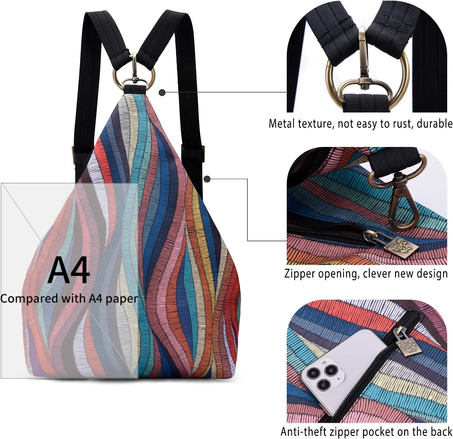 Black Butterfly Premium Backpack for Women, Bohemia Style Fashion Casual Daypack Backpack, Small Backpack Purse (0050-multicolor Plus)