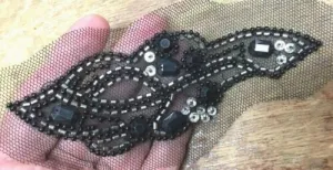 Black Majestic Swirls Bead Cuff Applique 1 7/8x5 1/4" Tulle Netting Rhinestones 1pc Fabric