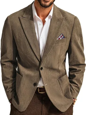 Blazer for Men Vintage Corduroy Jacket Peak Lapel Business Two Buttons Casual Sport Coats