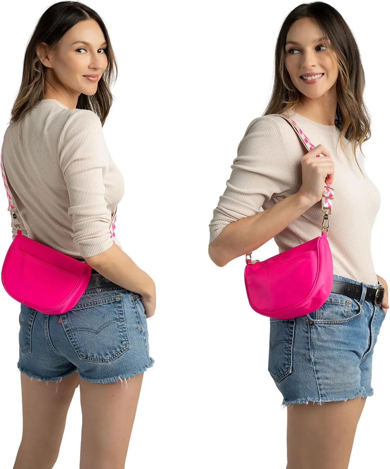 BLOC Bags Crossbody Bags for Women Half Moon Purse Designer Small Shoulder Handbag Triple Pocket with Zippers and Wide Strap