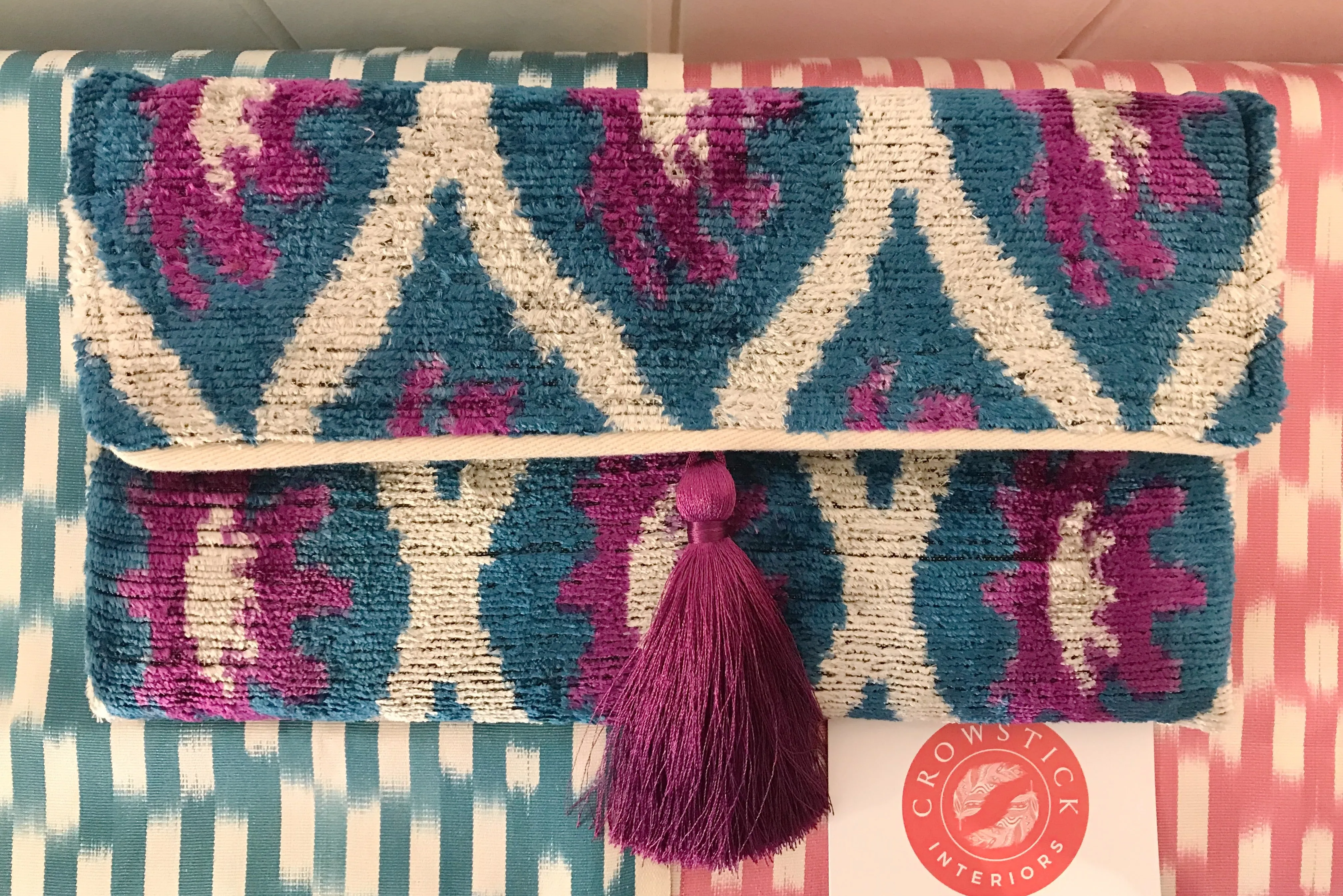 Blue & Purple Velvet Ikat Clutch Bag