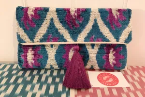 Blue & Purple Velvet Ikat Clutch Bag