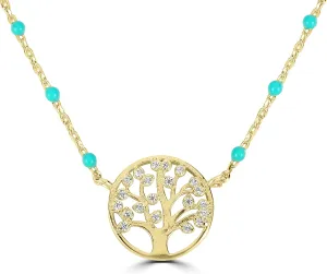 Bob Mackie Jewelry Gold over Brass Turquoise and White Cubic Zirconia Tree Pendant Necklace, 16-18 Inches