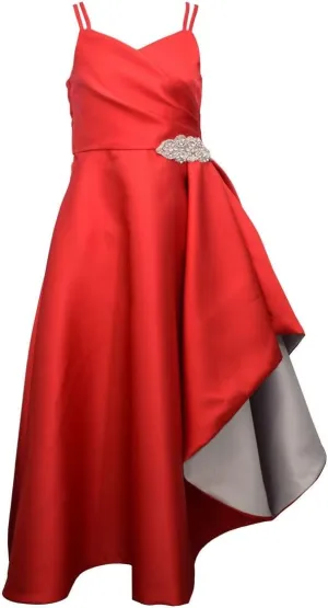 Bonnie Jean Girls 7-16 Ruched Bodice Jewel Waist Asymmetrical Ballgown