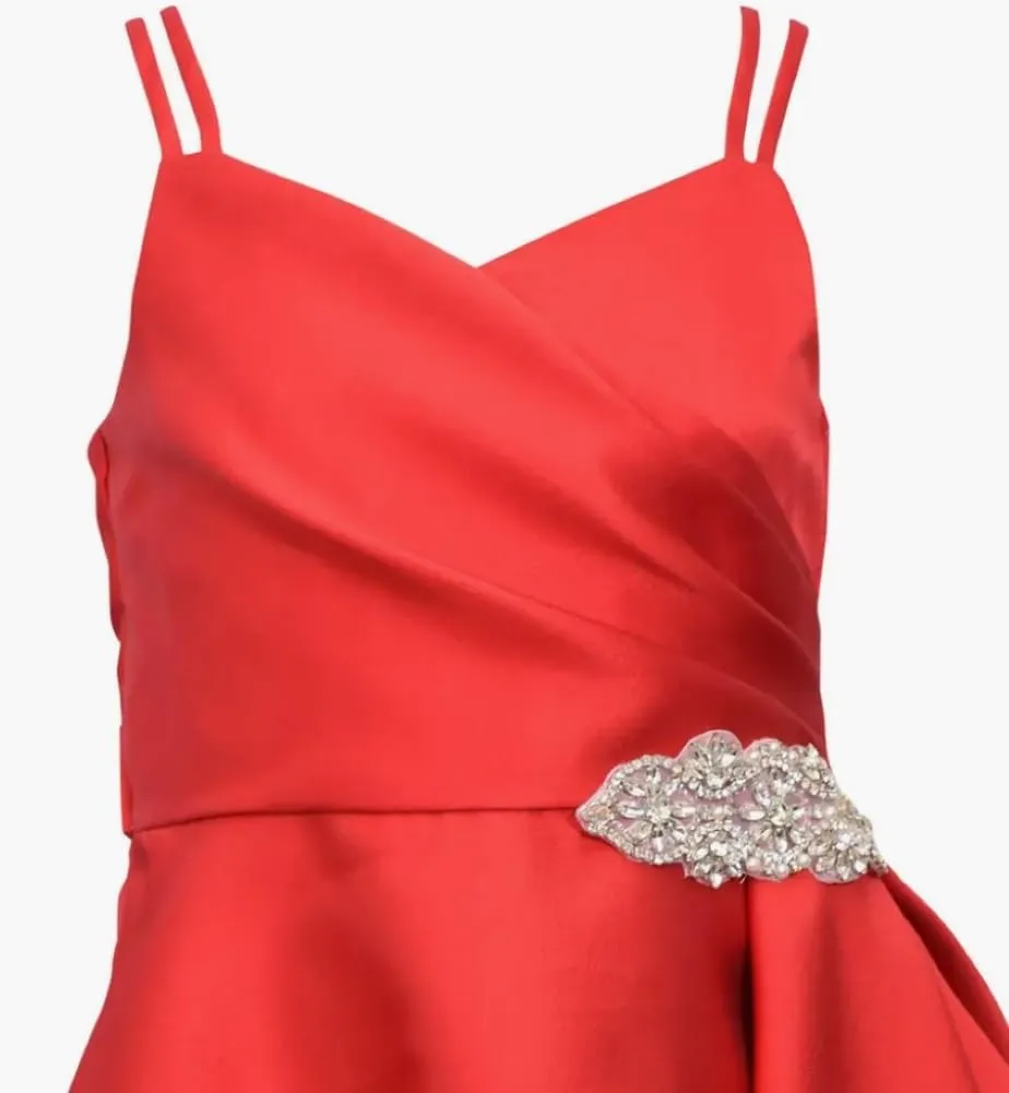 Bonnie Jean Girls 7-16 Ruched Bodice Jewel Waist Asymmetrical Ballgown