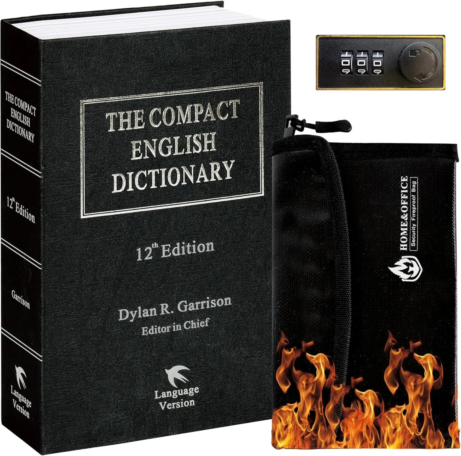 Book Safe with Combination Lock and Fireproof Money Bag, Secret Diversion Book (9.5 x 6.2 x 2.2Inch) Hidden Hollowed Out Book for Cash Safe, Fake Book Box for Storage, Secret Portable Compartment Safe