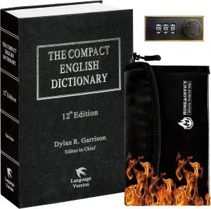 Book Safe with Combination Lock and Fireproof Money Bag, Secret Diversion Book (9.5 x 6.2 x 2.2Inch) Hidden Hollowed Out Book for Cash Safe, Fake Book Box for Storage, Secret Portable Compartment Safe