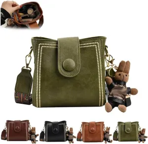 Bootara Retro Bucket Bag for Women,Vintage Quilted Leather Shoulder Handbag with Wide Strap, Adjustable Crossbody Purse