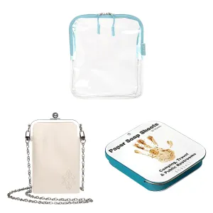 BORSALI Light Blue TSA Quart Size Bag Approved for Carry On Travel with Cream Small Crossbody Bag for Women and Paper Soap Sheets 1 Case with 50 Sheets To Go