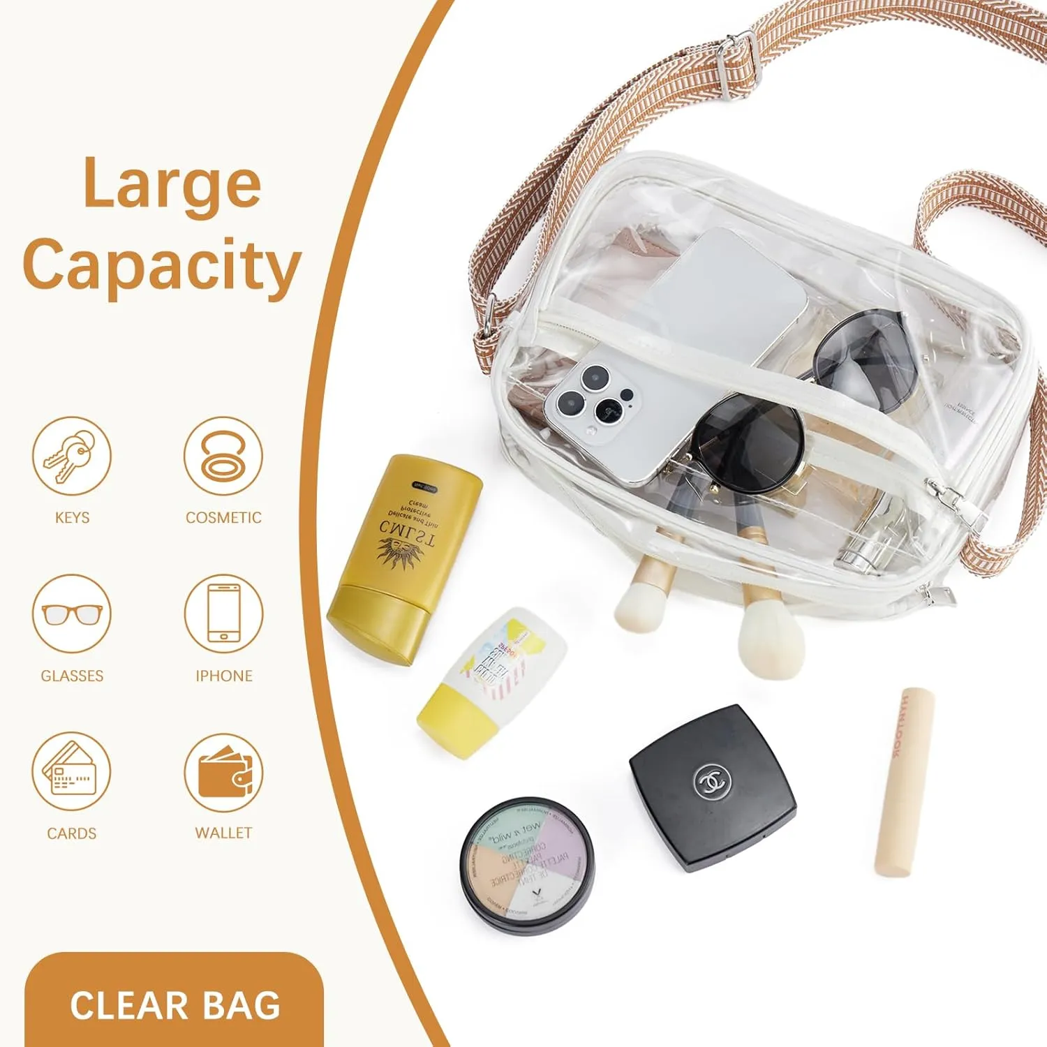 BOSTANTEN Clear Bag for Women Stadium Approved Clear Bags Small Crossbody Purse Trendy for Concerts Sports Events