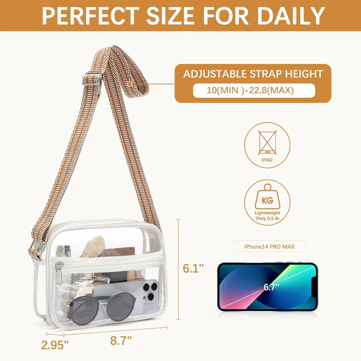 BOSTANTEN Clear Bag for Women Stadium Approved Clear Bags Small Crossbody Purse Trendy for Concerts Sports Events