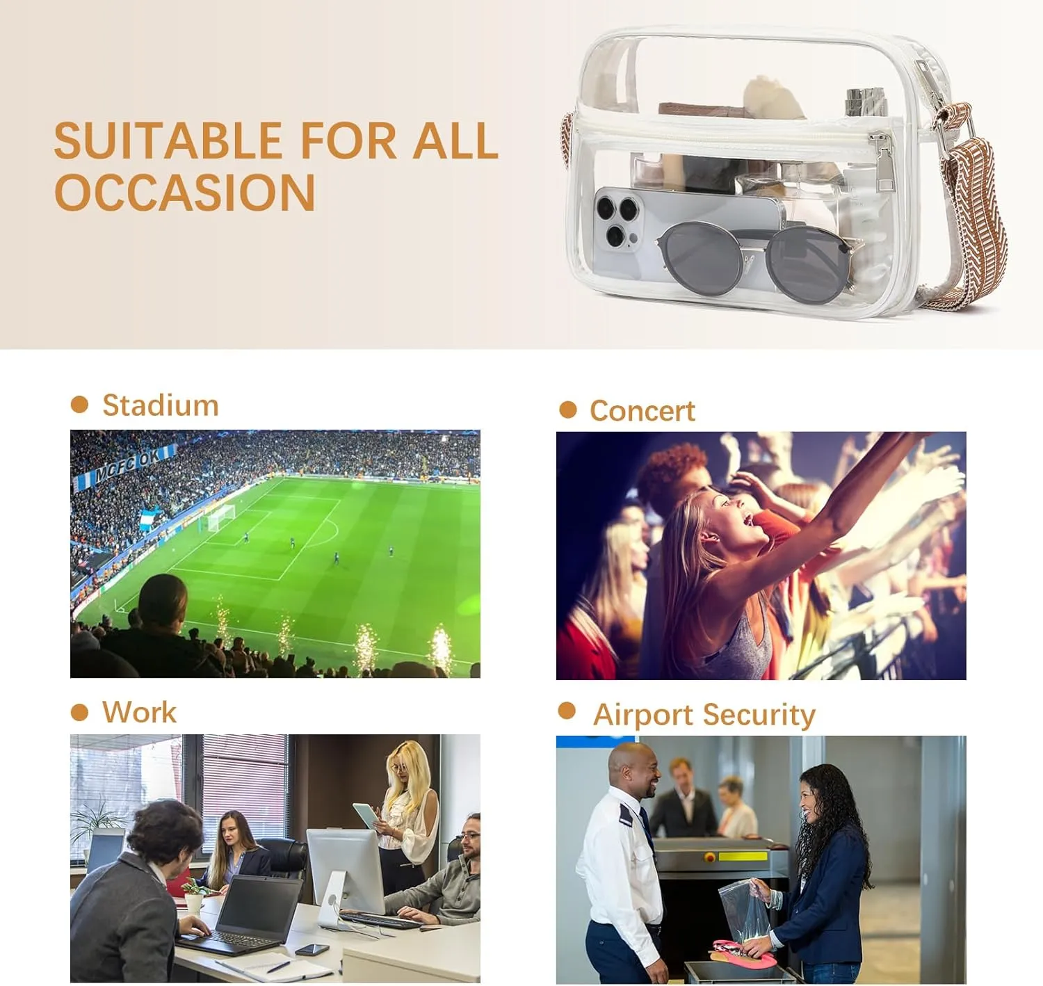 BOSTANTEN Clear Bag for Women Stadium Approved Clear Bags Small Crossbody Purse Trendy for Concerts Sports Events