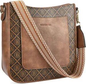 BOSTANTEN Crossbody Bags for Women Trendy Vegan Leather Hobo Handbags Fashion Shoulder Purse with Adjustable Guitar Strap