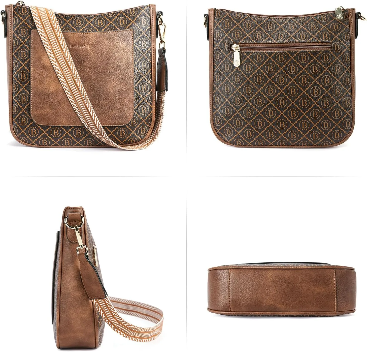 BOSTANTEN Crossbody Bags for Women Trendy Vegan Leather Hobo Handbags Fashion Shoulder Purse with Adjustable Guitar Strap