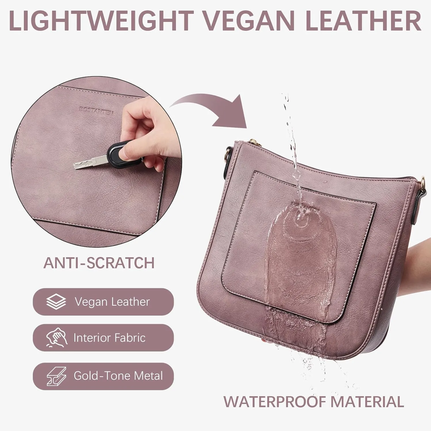 BOSTANTEN Crossbody Bags for Women Trendy Vegan Leather Hobo Handbags Fashion Shoulder Purse with Adjustable Guitar Strap
