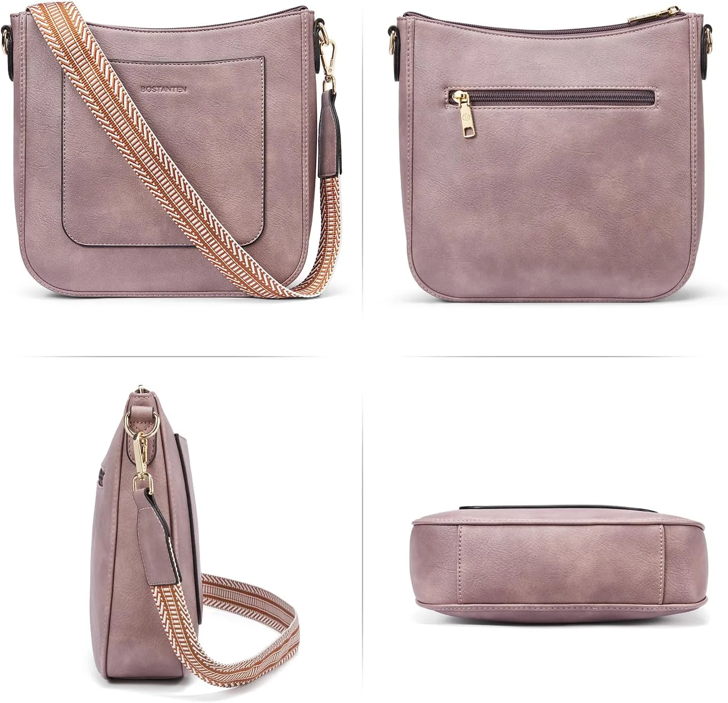 BOSTANTEN Crossbody Bags for Women Trendy Vegan Leather Hobo Handbags Fashion Shoulder Purse with Adjustable Guitar Strap