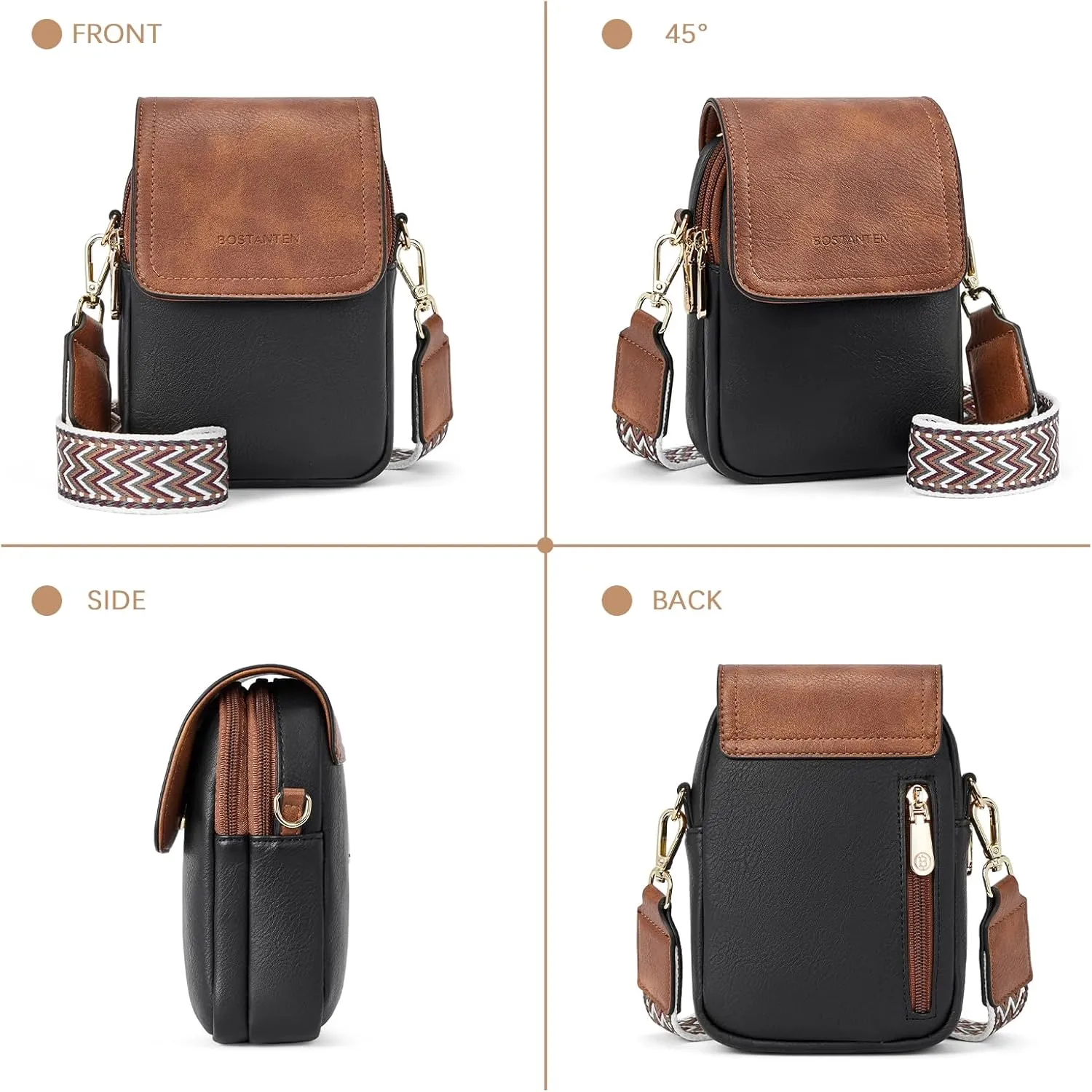 BOSTANTEN Small Crossbody Bags for Women Cell Phone Purse Leather Wallet Handbags with Card Slots