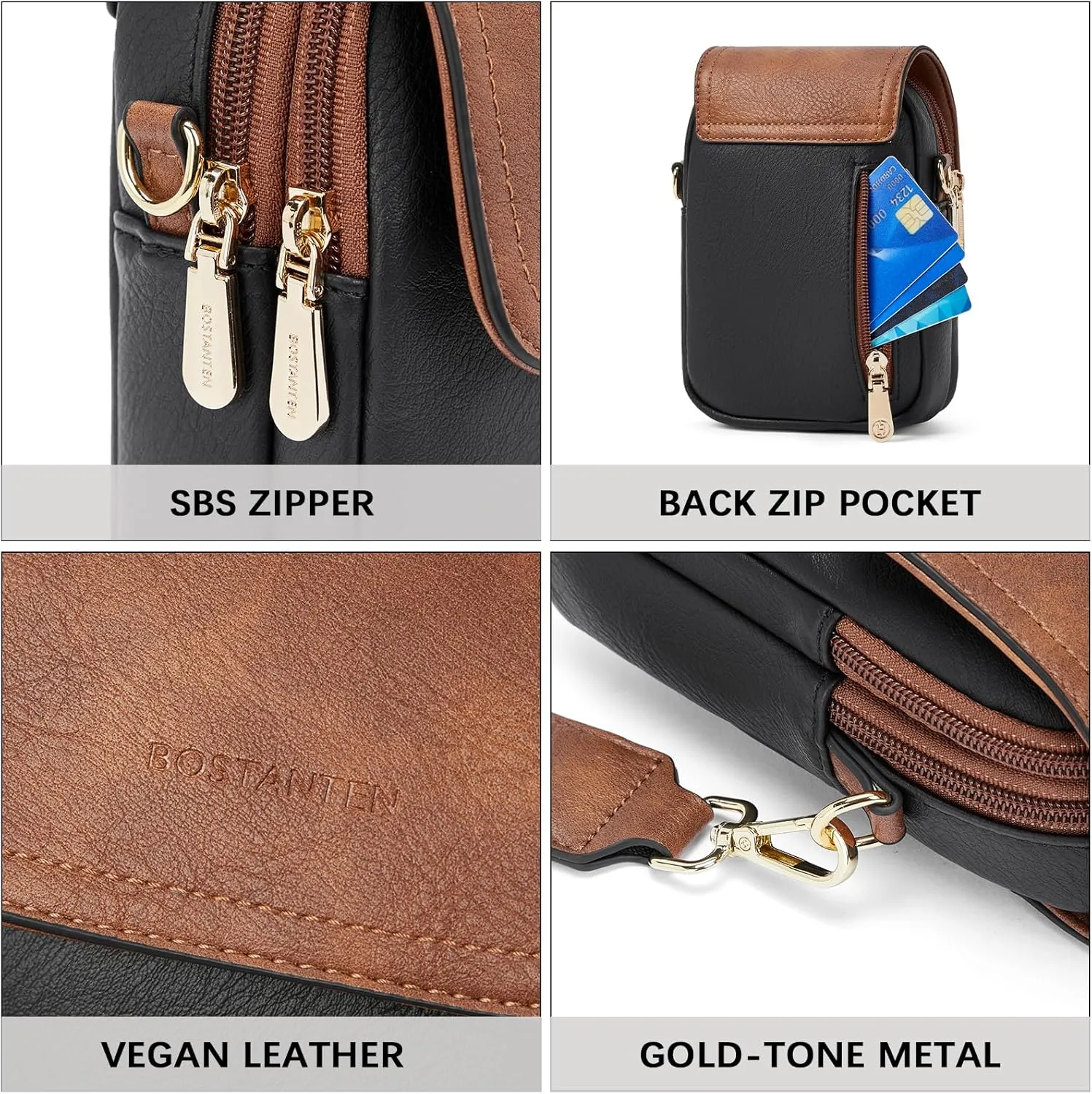 BOSTANTEN Small Crossbody Bags for Women Cell Phone Purse Leather Wallet Handbags with Card Slots
