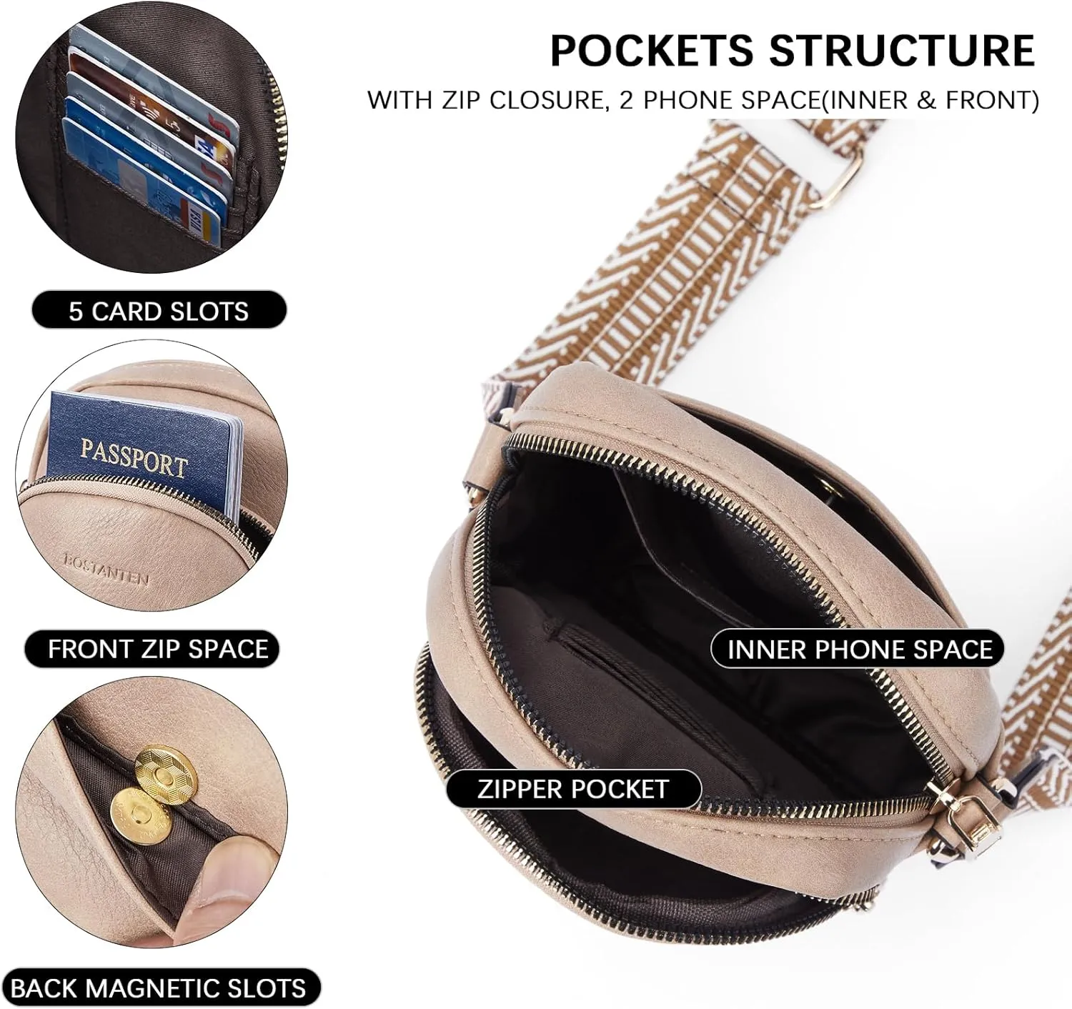 BOSTANTEN Small Crossbody Bags for Women Designer Zip Cell Phone Purse Shoulder Handbags Wallet with Card Slots
