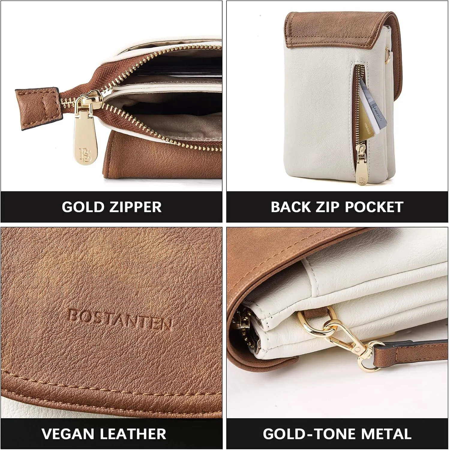 BOSTANTEN Vegan Leather Small Crossbody Bags for Women Designer Cell Phone Bag Wallet Purses Adjustable Strap