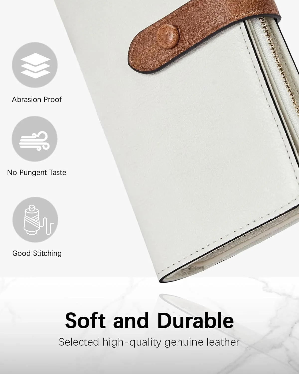 BOSTANTEN Womens Leather Wallets RFID Blocking Large Capacity Trifold Card Holder Ladies Phone Clutch Beige＆Brown