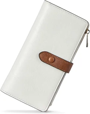 BOSTANTEN Womens Leather Wallets RFID Blocking Large Capacity Trifold Card Holder Ladies Phone Clutch Beige＆Brown