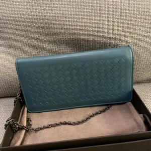Bottega Veneta Intrecciato Teal Leather Chain Crossbody Bag