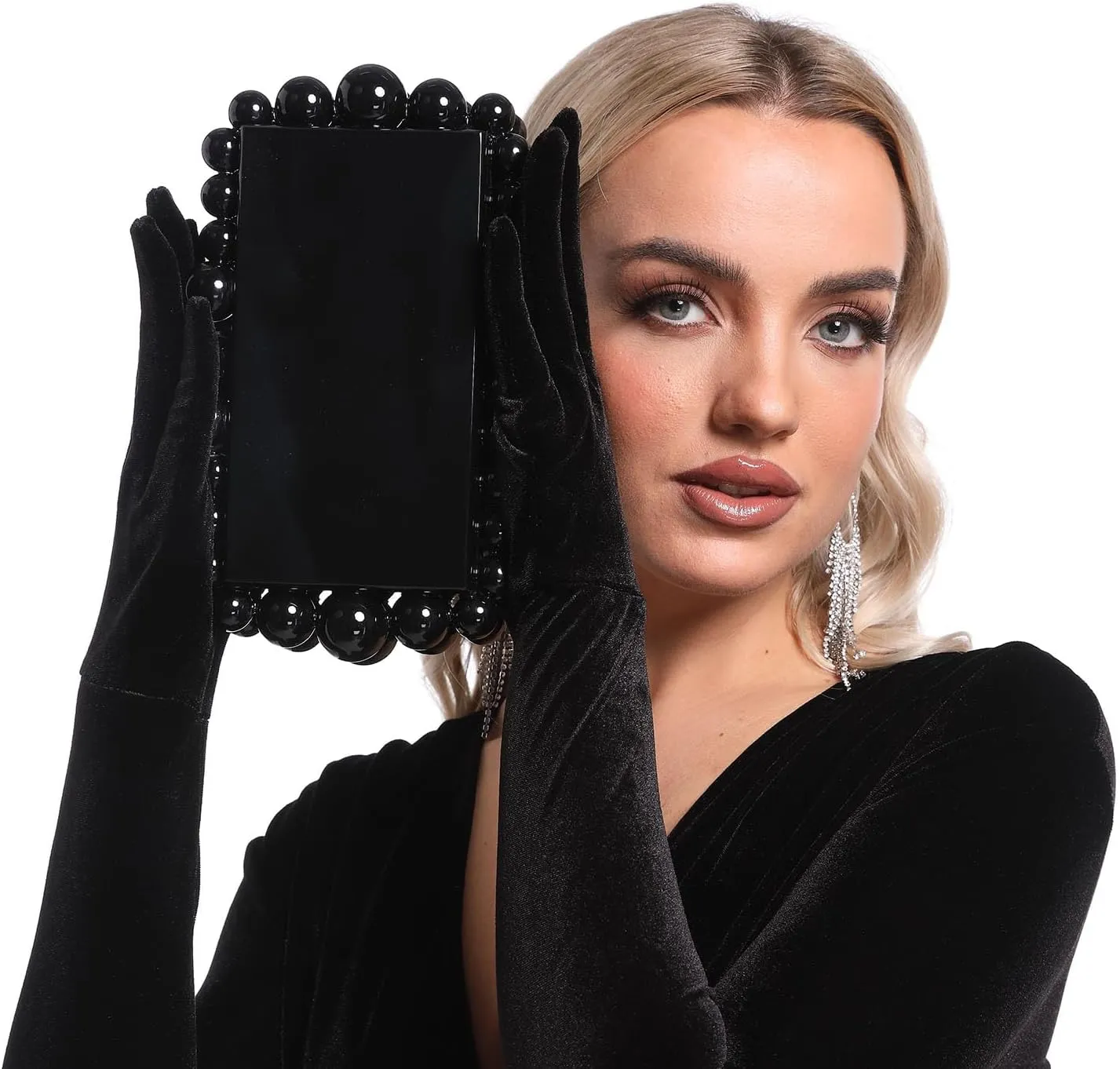 Boutique De FGG Acrylic Marble Prom Clutch Purse Women Beaded Evening Bag Bridal Wedding Party Chain Shoulder Handbag,Mini