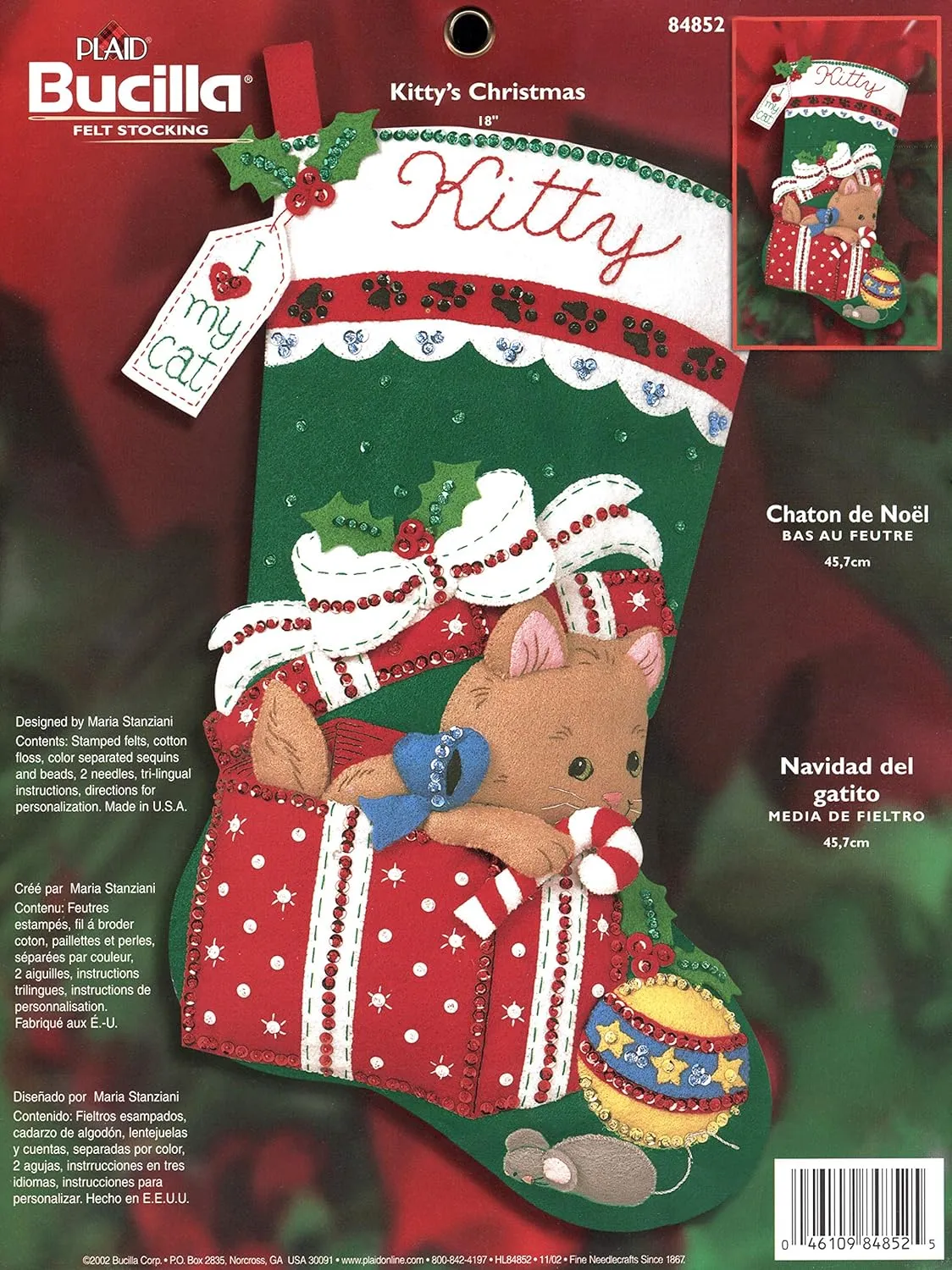 Bucilla Kitty's Christmas Felt Applique Stocking Kit 84852
