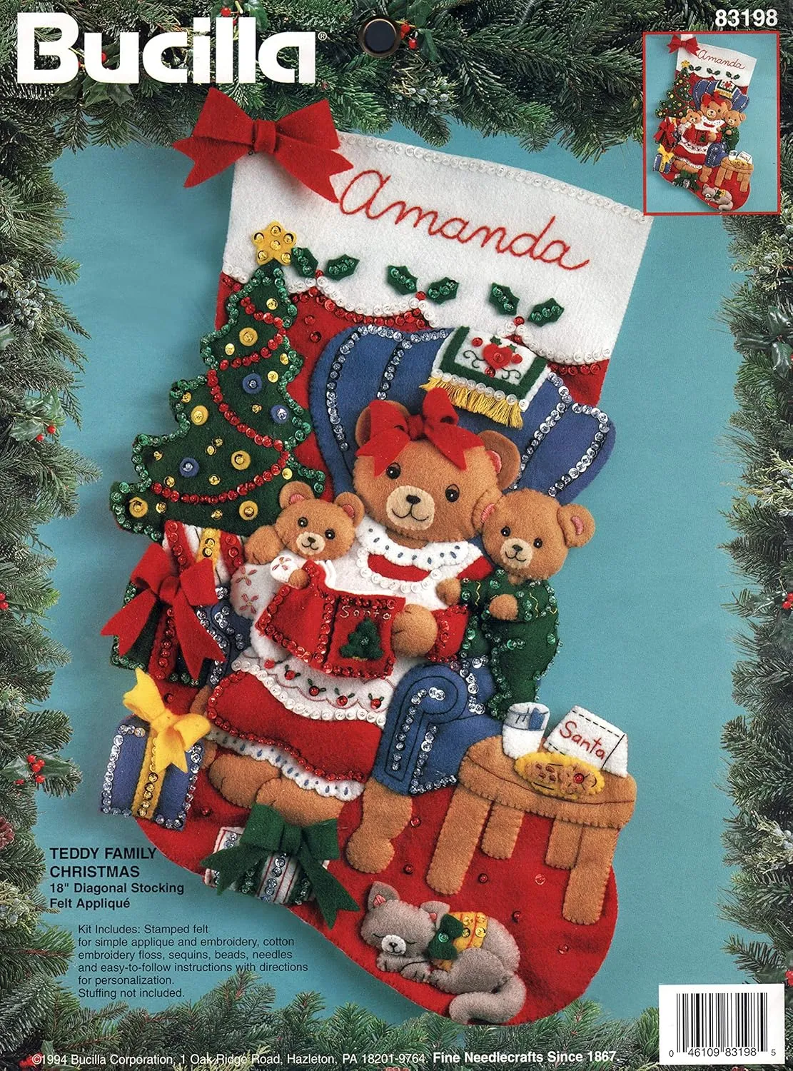 Bucilla "Teddy Family Christmas" Felt Applique Stocking Kit 83198