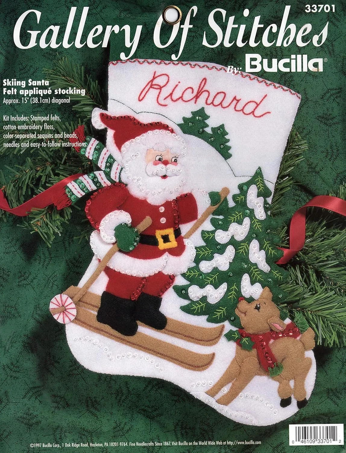 Bucilla - Skiing Santa - 15" Felt Applique Stocking Kit 33701