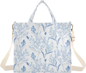Burbuja Blue Wispy Wildflower Tote Bag for Women, Corduroy Tote Bag Handbag Crossbody Bag for Shopping Work Travel, S