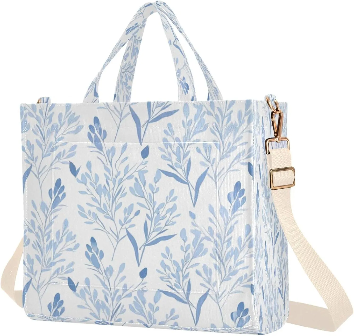 Burbuja Blue Wispy Wildflower Tote Bag for Women, Corduroy Tote Bag Handbag Crossbody Bag for Shopping Work Travel, S