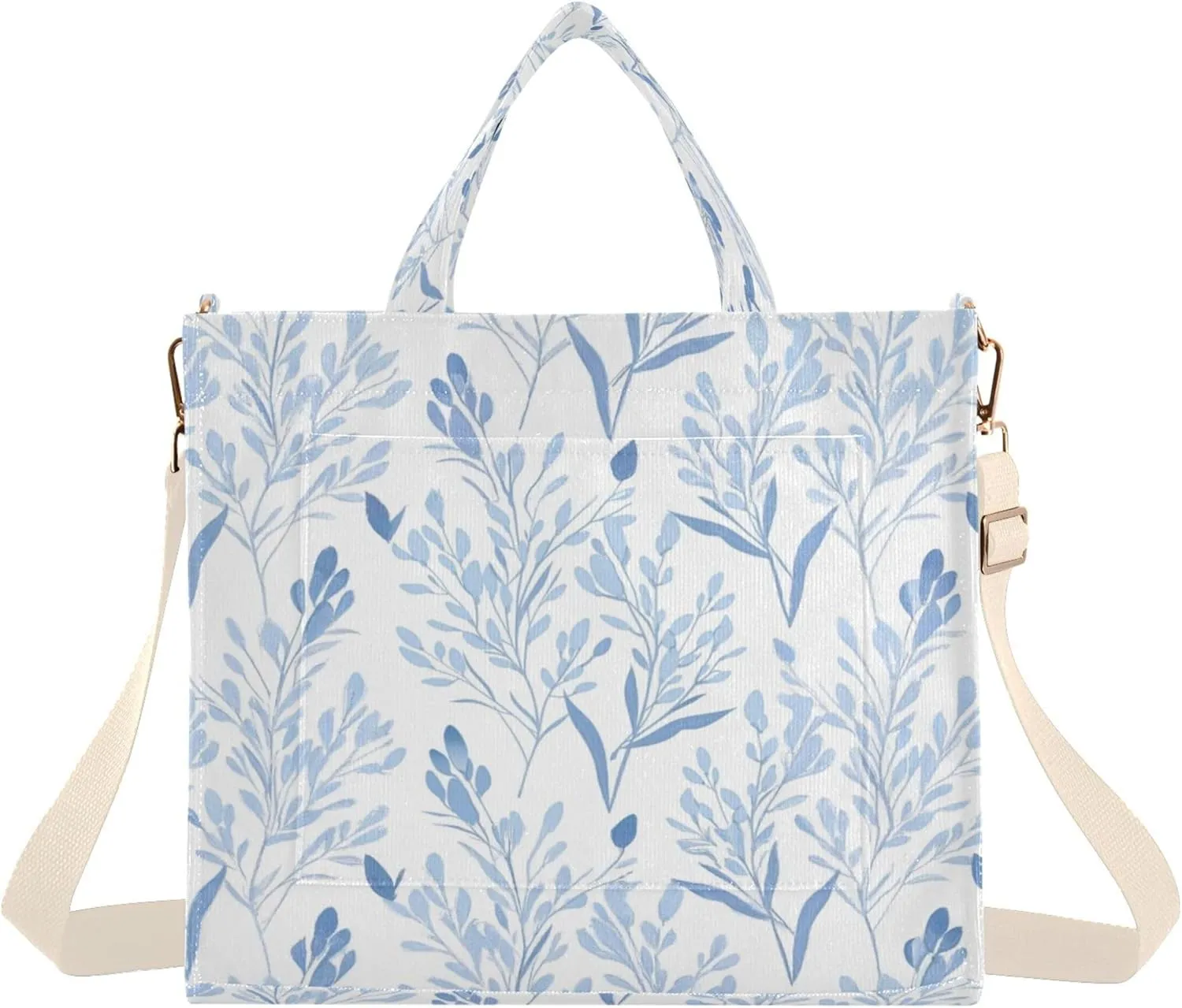 Burbuja Blue Wispy Wildflower Tote Bag for Women, Corduroy Tote Bag Handbag Crossbody Bag for Shopping Work Travel, S