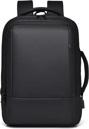 Business Casual Backpack Laptop backpack Travel backpack Rucksack for men Laptop Rucksack Work bag Waterproof rucksack Expandable Backpack with USB Charging Port PU film Daypacks Black