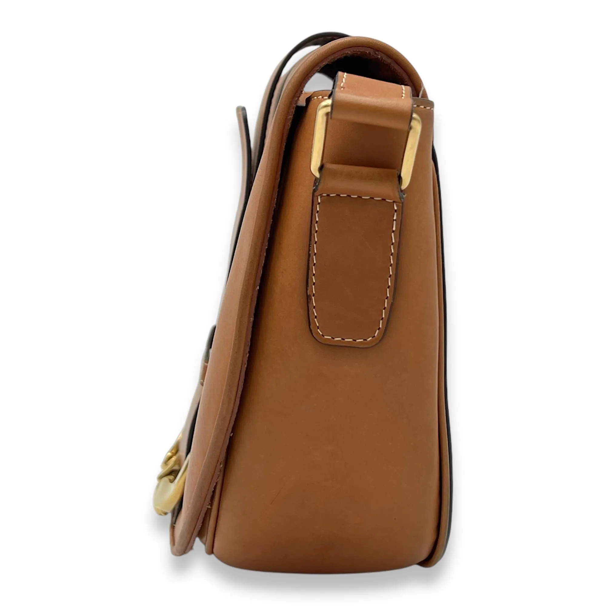 Camarat Crossbody Bag Brown in Calfskin, Gold hardware