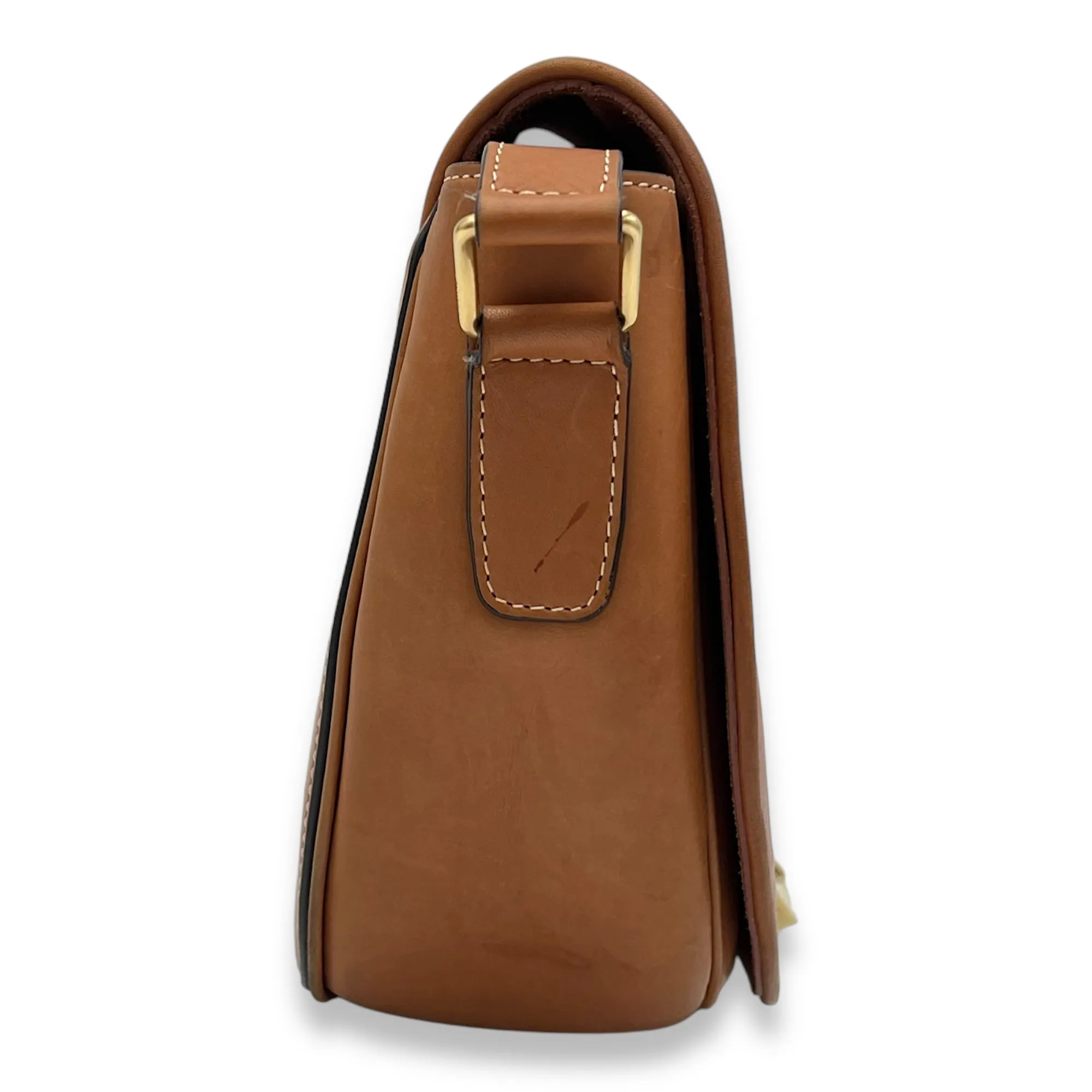Camarat Crossbody Bag Brown in Calfskin, Gold hardware