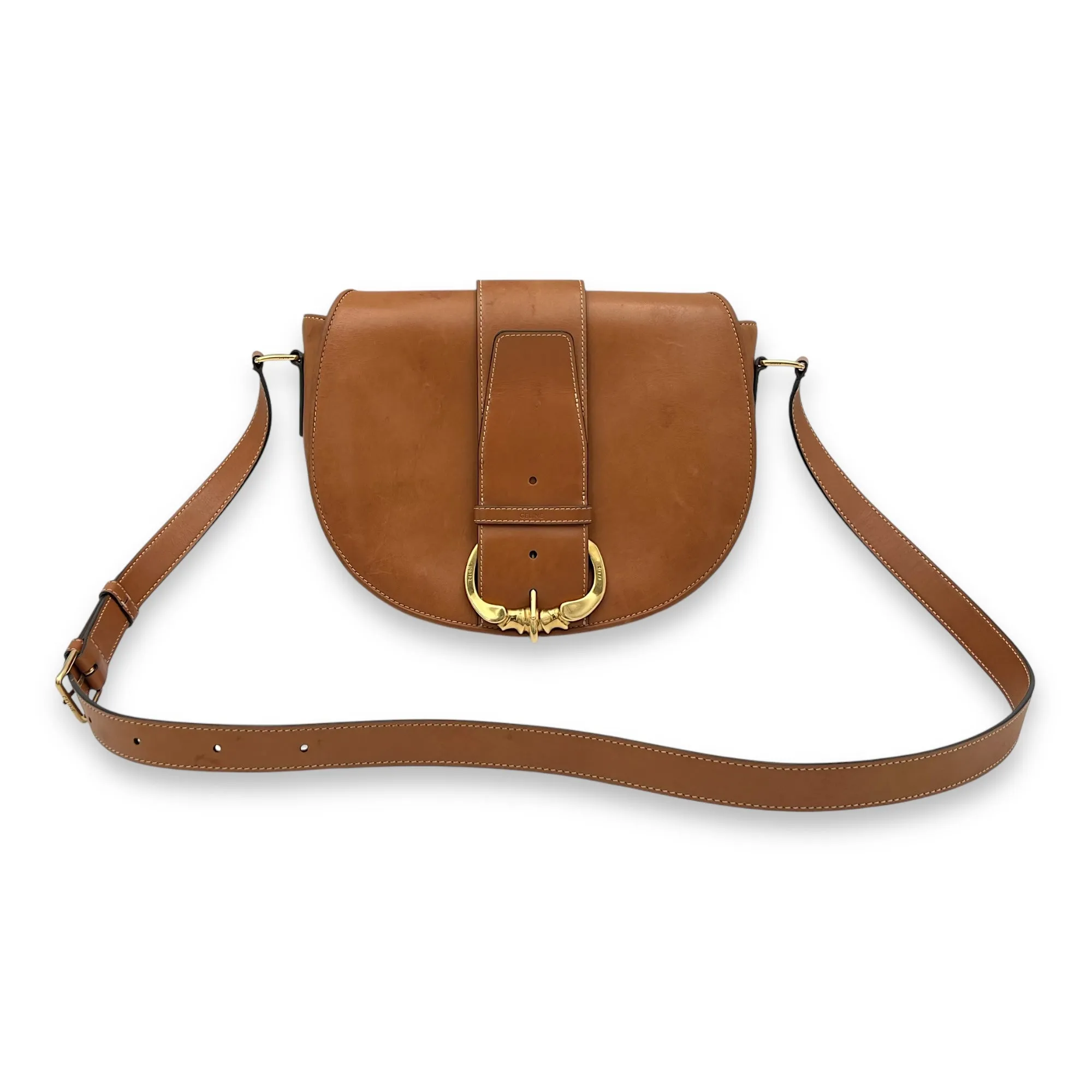 Camarat Crossbody Bag Brown in Calfskin, Gold hardware