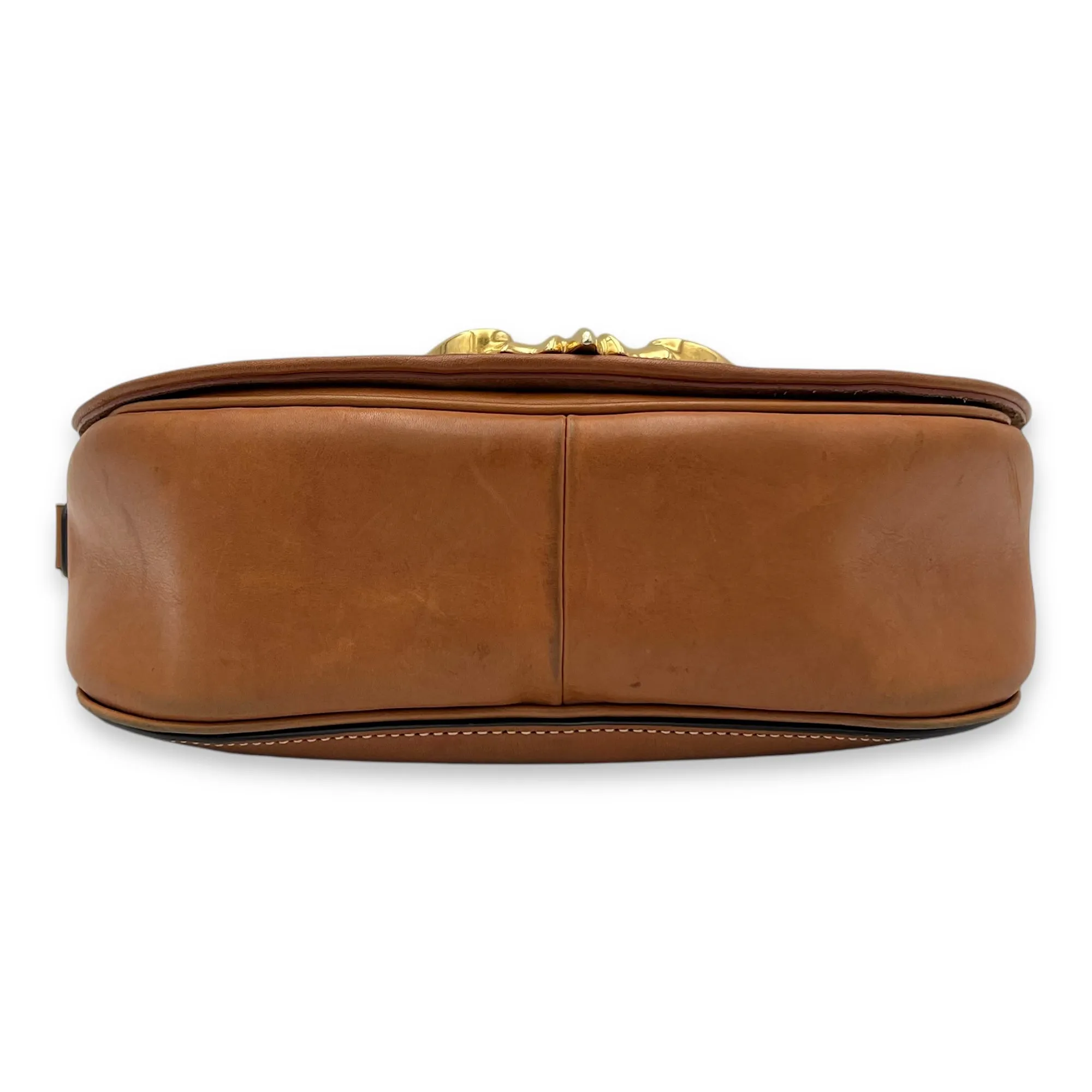 Camarat Crossbody Bag Brown in Calfskin, Gold hardware