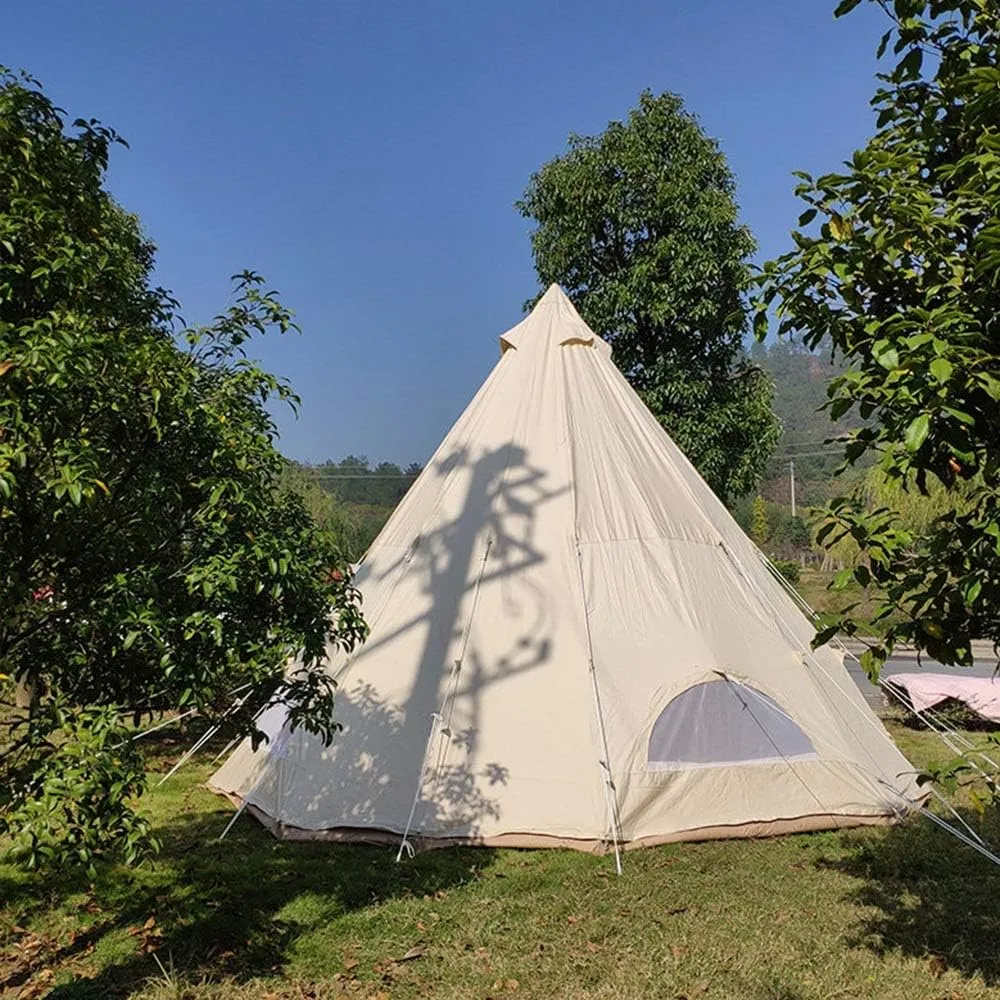 Camping Tent Foldable Tent Canvas Outdoor Camping Farmhouse BBQ Dining Tent Thicken Rainproof Tent Triangle Canvas Teepee
